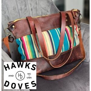 Hawks and Doves handmade leather tote bag